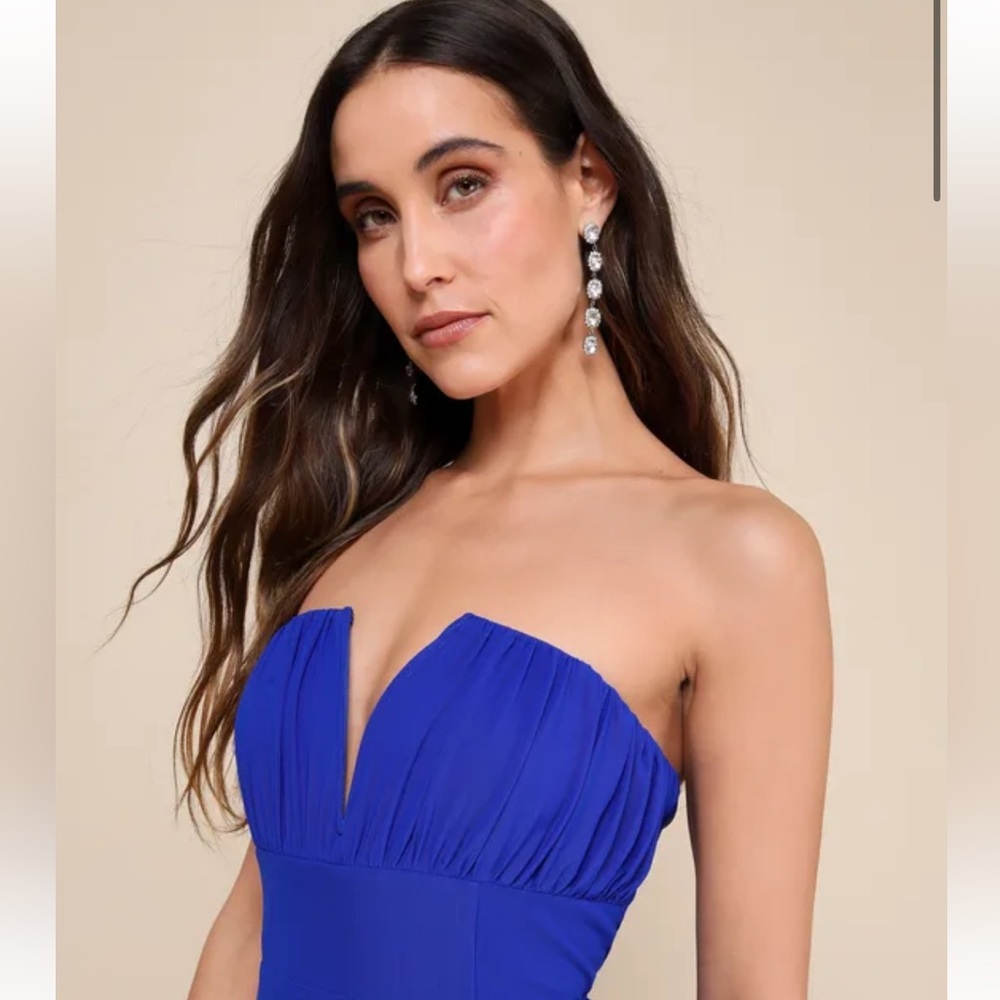 Lulu's Momentous Charm Royal Blue Mesh Strapless Maxi Dress - Picture 3 of 10